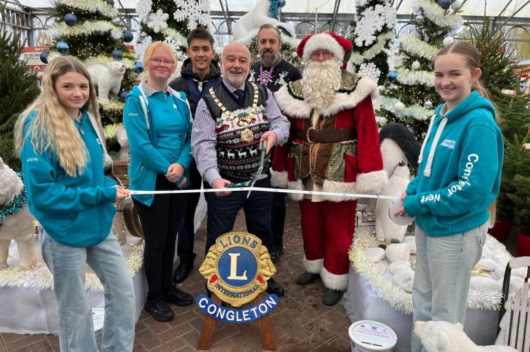 Every Year Volunteers from Congleton Lions bring Santa all the way from the North Pole to Astbury Meadow Garden Centre Every Year Volunteers from Congleton Lions bring Santa all the way from the North Pole to Astbury Meadow Garden Centre